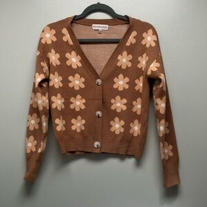 Cream and Brown Floral Cardigan Sweater